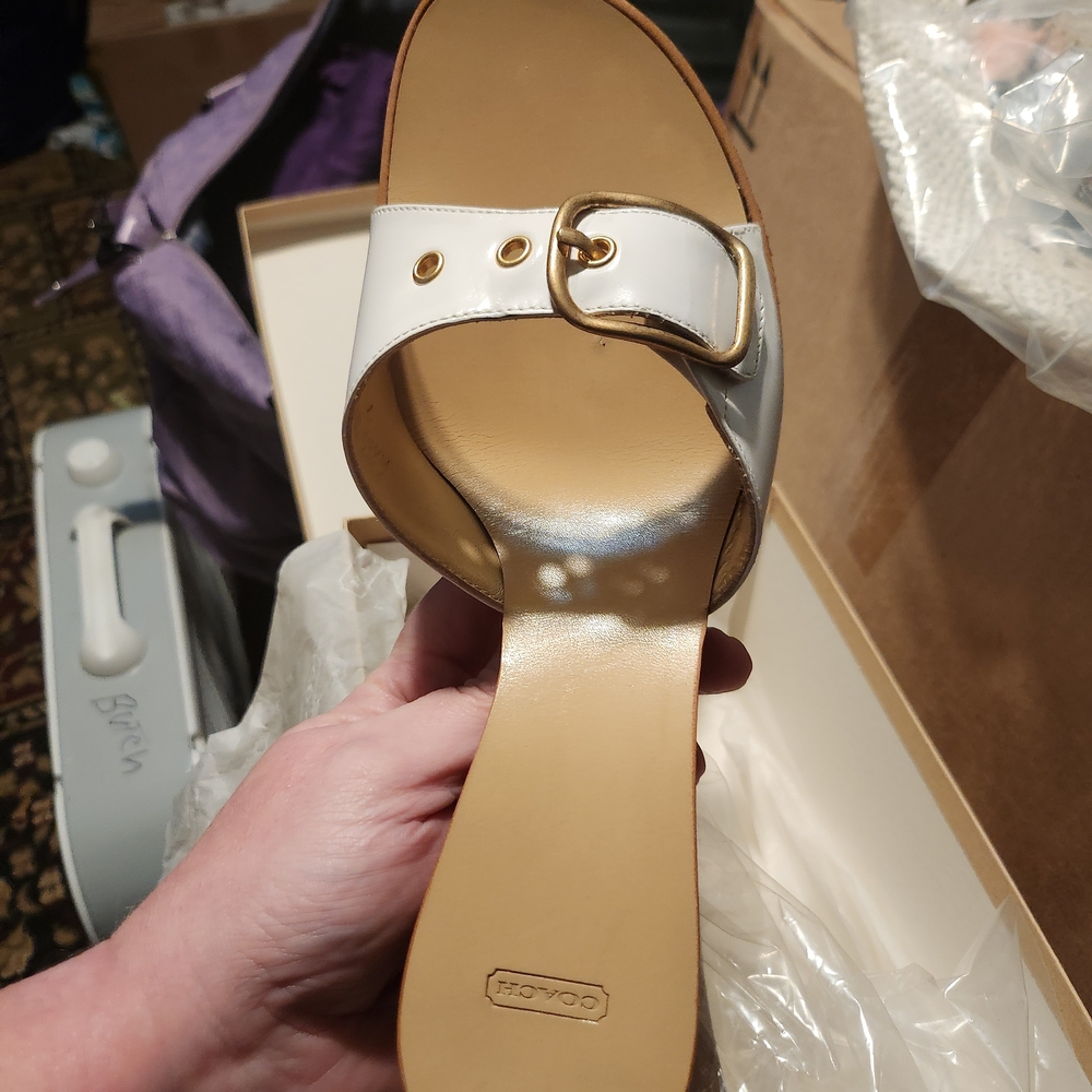 Coach Women's White and Gold Slide Sandals